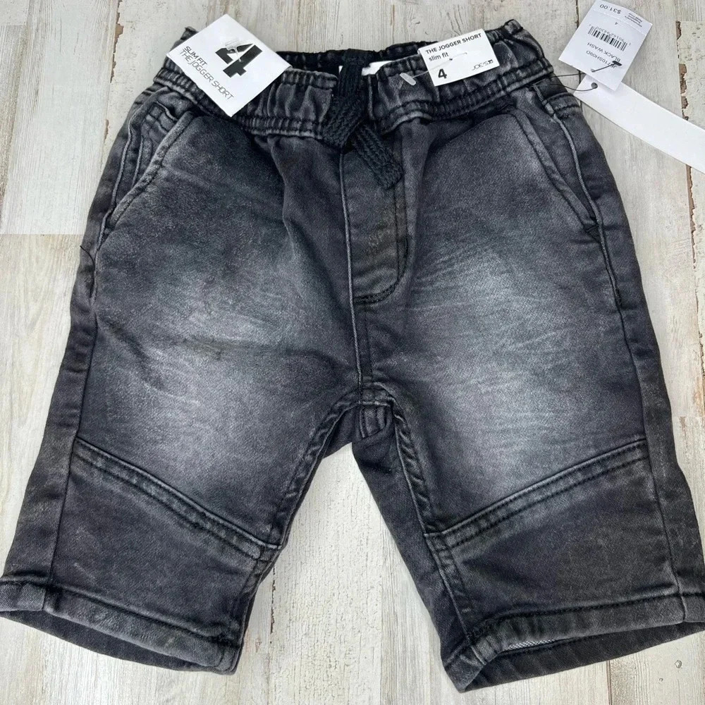 Joe's Jeans Boys Slim Fit Jogger Shorts Black Gray Size 4 Elastic Waistband
